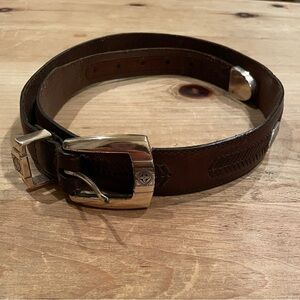 Onyx by Brighton leather belt silver embossed Western Boho Southwestern Aztec 34